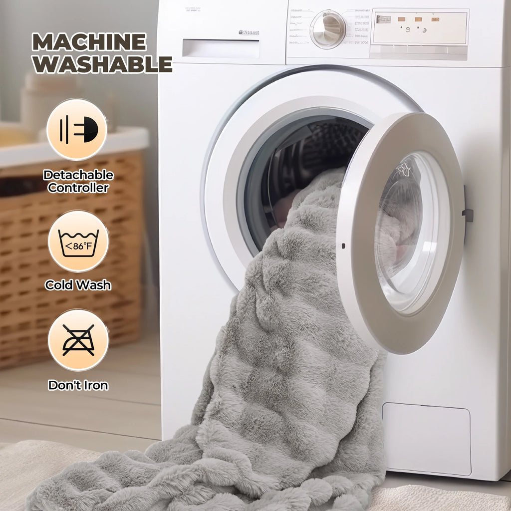 Electric Throw Blanket 50"X60", Faux Fur Heated Throw, 6 Heating Levels, 4 Hours Timer, Gray