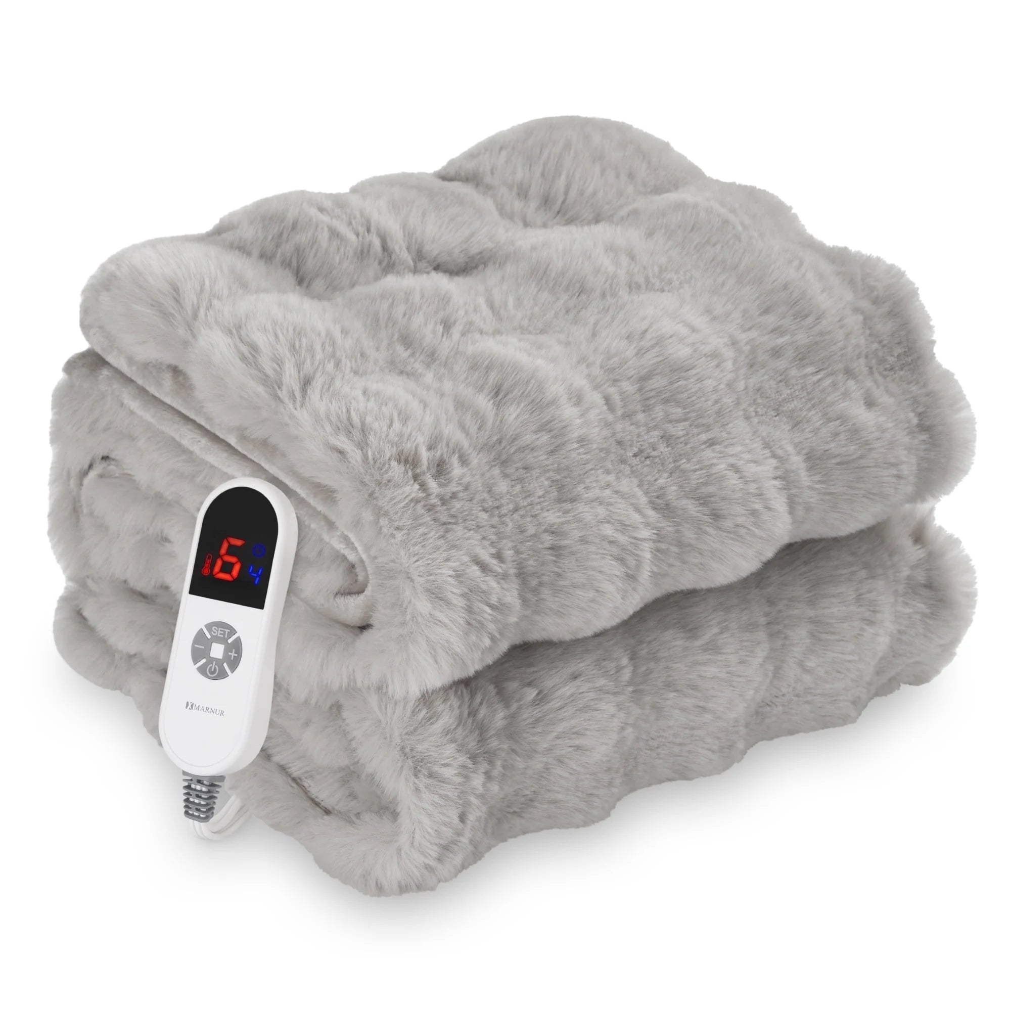 Electric Throw Blanket 50"X60", Faux Fur Heated Throw, 6 Heating Levels, 4 Hours Timer, Gray